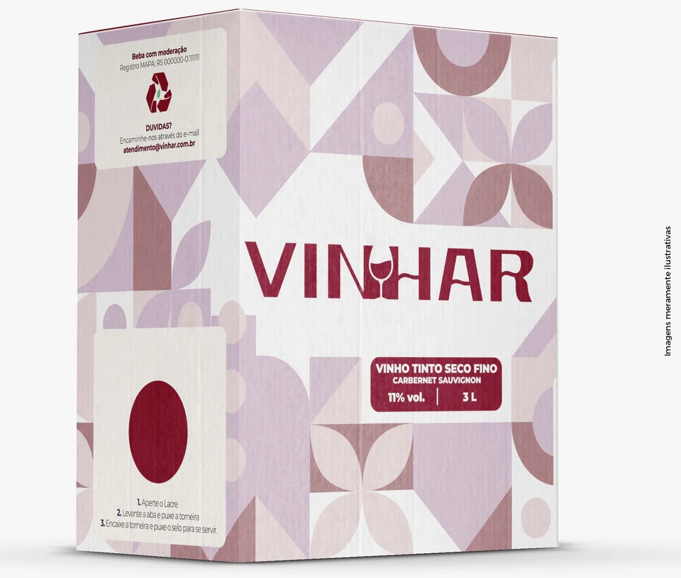 Bag-in-box Vinhar de vinho tinto seco fino, 3 litros, com a torneira &agrave; vista