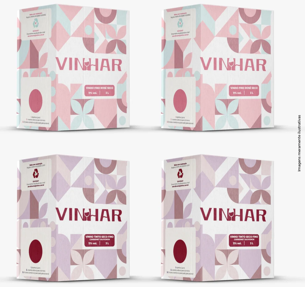 Combo com quatro bag-in-box Vinhar de 3 litros, tinto e ros&eacute;